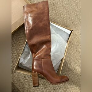 Free People Cognac Leather Heeled Boots